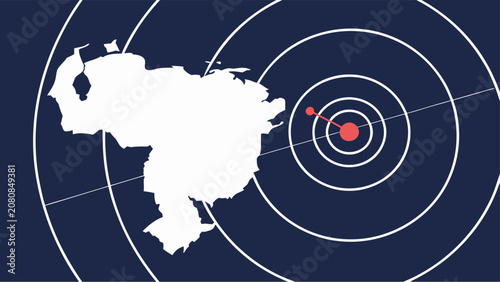 Venezuela map with earthquake tremors representing seismic hazard and disaster preparedness concept.