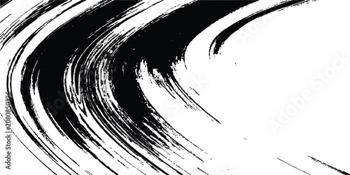 Dynamic abstract black and white grunge brush stroke with sweeping curved lines background vector illustration.