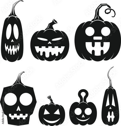 Fotografie 6 Halloween scary pumpkin jack-o'-lanterns on white..eps