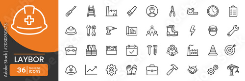 Obraz na plátně Workforce Productivity Safety Labor Management Thin Line Icon Set