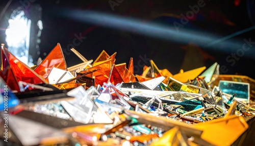 Shattered Glass Fragments Reflecting Light in an Artistic Chaotic Display