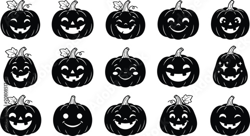 Funny and spooky halloween pumpkin faces silhouette set with halloween silhouette jackolantern