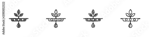 Sketch black and white hydroponics farming company logo design set