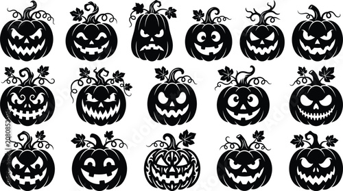 Collection of scary pumpkin lantern silhouettes for halloween celebration with halloween, silhouette