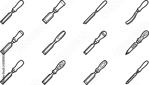 Photos Various woodworking chisels and tools