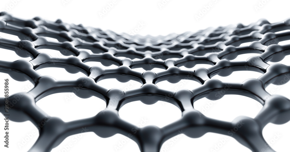 Fototapeta premium Ultra HD Closeup of a graphene sheet, a single layer of carbon atoms arranged in a hexagonal honeycomb lattice structure, isolated on transparent background image
