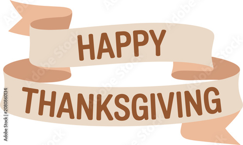 Happy Thanksgiving day banner ribbon typography text, autumn seasonal holiday celebration greeting vector illustration
