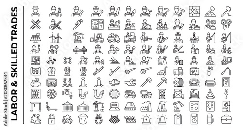 Foto Labor and skilled trades icon set, professional construction and industrial work