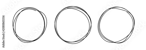 Tableau sur toile Set of Messy Line Art Round Shapes