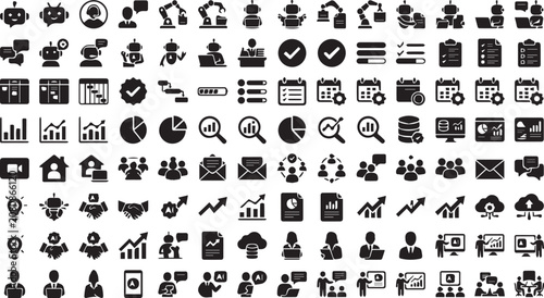 Set of 100 Black Business and Technology Vector Icons