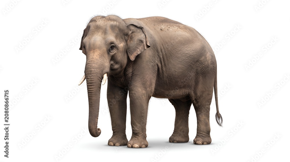 Fototapeta premium Full body shot of a majestic Asian elephant standing on white background.