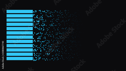 Photos Blue progress bar dissolving into fragmented pixels symbolizing data transfer is