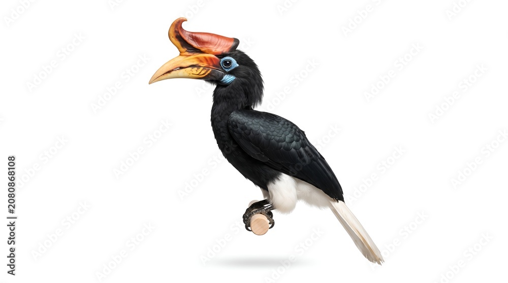 Obraz premium Stunning Black Hornbill Bird Isolated on White Background.