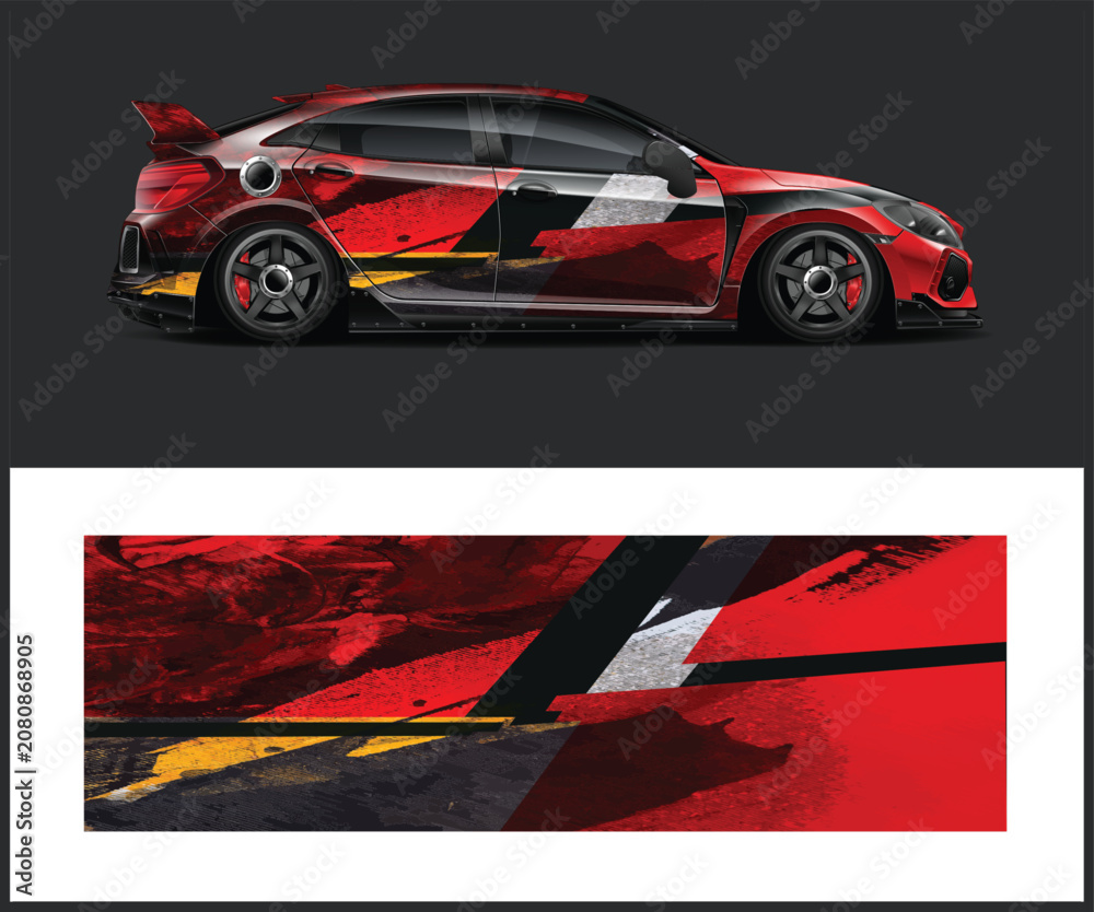 Fototapeta premium Dynamic Racing Car Wrap with Abstract Design