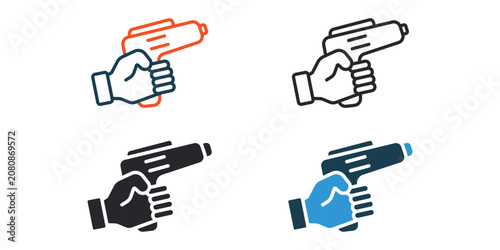 handgun icons outline and Flat Style,transparent background