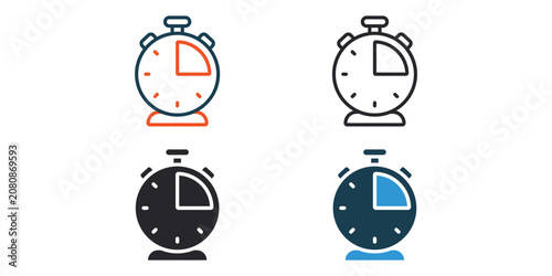 timer icons outline and Flat Style,transparent background