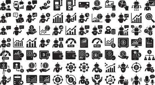 Set of 100 Black Business and Finance Icons Vector