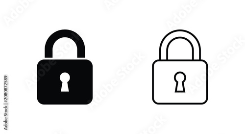 Two Padlock Silhouettes One Filled And One Outlined Representing Security And Access Control Silhouette padlocks lock locks protection