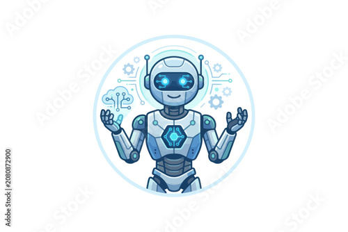 Friendly Robot Digital Brain Vector Illustration