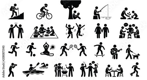 Tableau sur toile Collection Of Black Silhouette Icons Depicting Various Outdoor Activities And Le