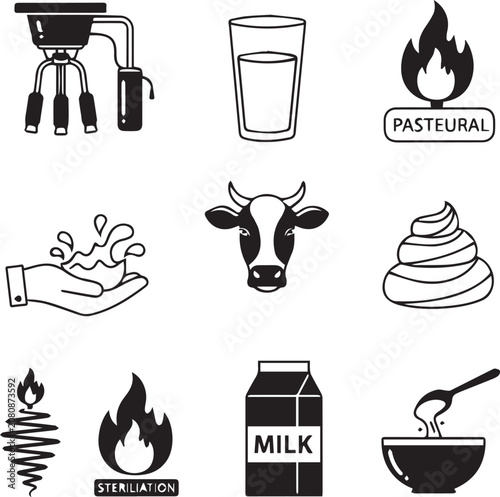Fotografie Milk processing steps from cow to pasteurized carton vector