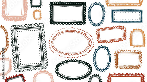 Frames featuring hand-drawn vintage designs provide an elegant aesthetic for showcasing creative projects and decorative displays on a clean background.