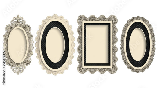 Frames highlighting a combination of dark and light borders in oval and rectangular configurations provide a versatile set of visual assets for creating sophisticated and timeless design layouts.