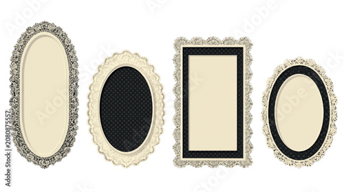Frames showcasing oval and rectangular shapes with classic scrolling details are presented against a clean white background to allow for easy integration into various elegant design compositions.