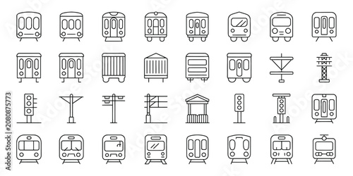 Foto Railway Transport Icons Set – Train, Metro, Tram, Monorail and Railway Station Vector