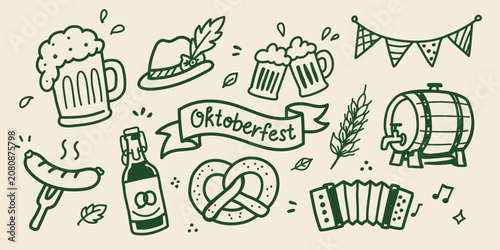 Foto Oktoberfest Beer Festival Hand Drawn Doodle Set Vector Illustration Featuring Be