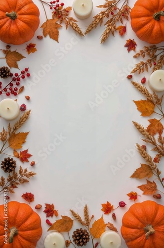 Decorative Arrangement of Pumpkins, Leaves, and Candles for Autumn Celebration