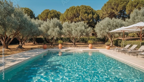 Relaxing Time by the Swimming Pool in a Sunny Garden Area During the Afternoon