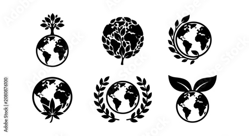 Φωτογραφία Eco Earth Icons, Global Planet Symbols, Nature Conservation Logos, Set of 6 Vect