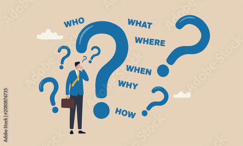 Cuadro en lienzo 5w1h bigger fall business analysis to get new idea concept, calm businessman on