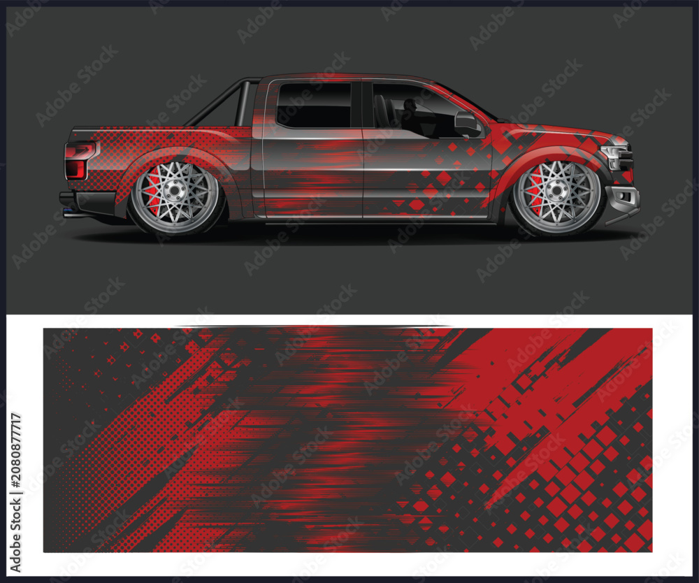 Naklejka premium Dynamic Red Graphic Truck Wrap Design