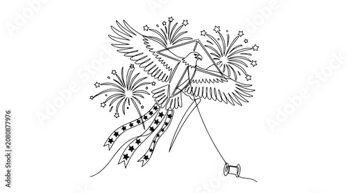 American Eagle Kite with Fireworks and Stars and Stripes Ribbons