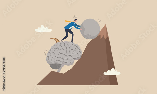 Tableau sur toile Brain intelligence boulder uphill mountain peak new idea, smart or wisdom to bra