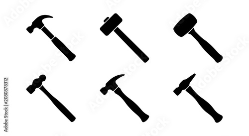 Foto Hammer silhouette icons set, construction hand tools vector collection, carpentr