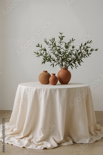 Decorative Table With Vases and Branches Arranged in a Simple Indoor Setting