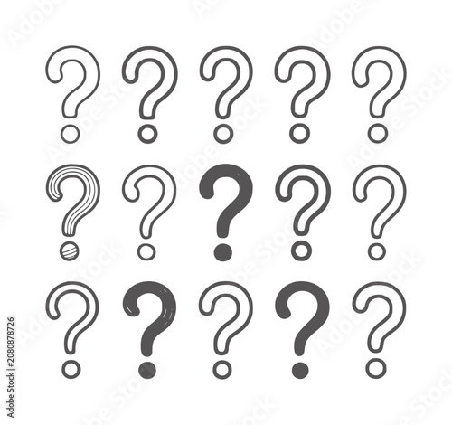 Tableau sur toile Fifteen question mark symbols in black and white with varied styles punctuation