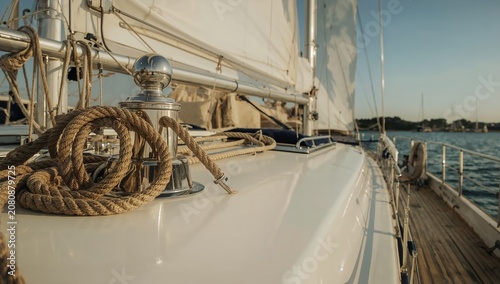 Sailboat Ready for a Journey on Water During Sunset in a Coastal Location