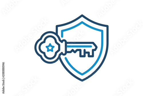 Security Key and Shield Outline Icon