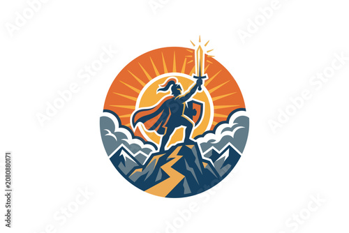Heroic Warrior Mountain Badge Design
