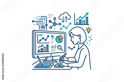 Data Analyst Working on Computer Vector Illustration