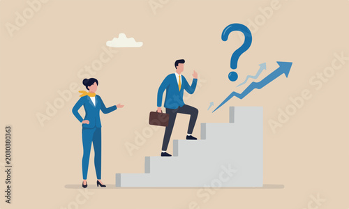 Employe manager encourage employee to step on stair to success