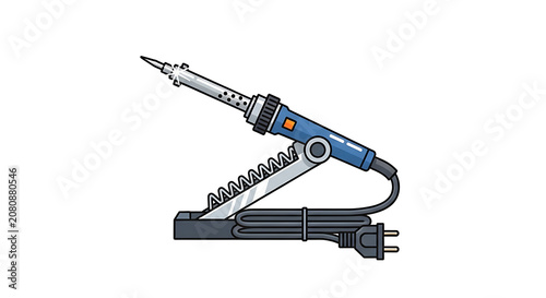 Electric Soldering Iron Tool with Metal Stand Isolated on White Background in Professional Style
