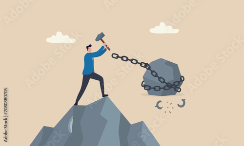 Cuadro en lienzo Break free bad , uphill mountain peak off debt, destroy shackle or anxiety burde