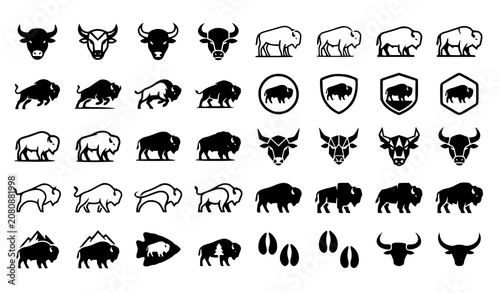 Canvas Print Farm Animal Head and Body Black Silhouette Collection with Livestock Icons Vecto