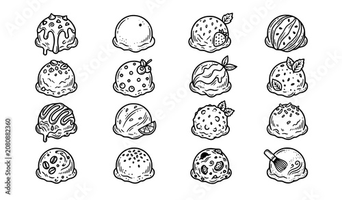 Konstfotografi Hand drawn ice cream scoop collection featuring assorted frozen dessert flavors