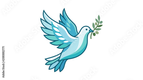 White Dove Bird Flying Illustration in Hand Drawn Flat Vector Style for Peace and Freedom Concept